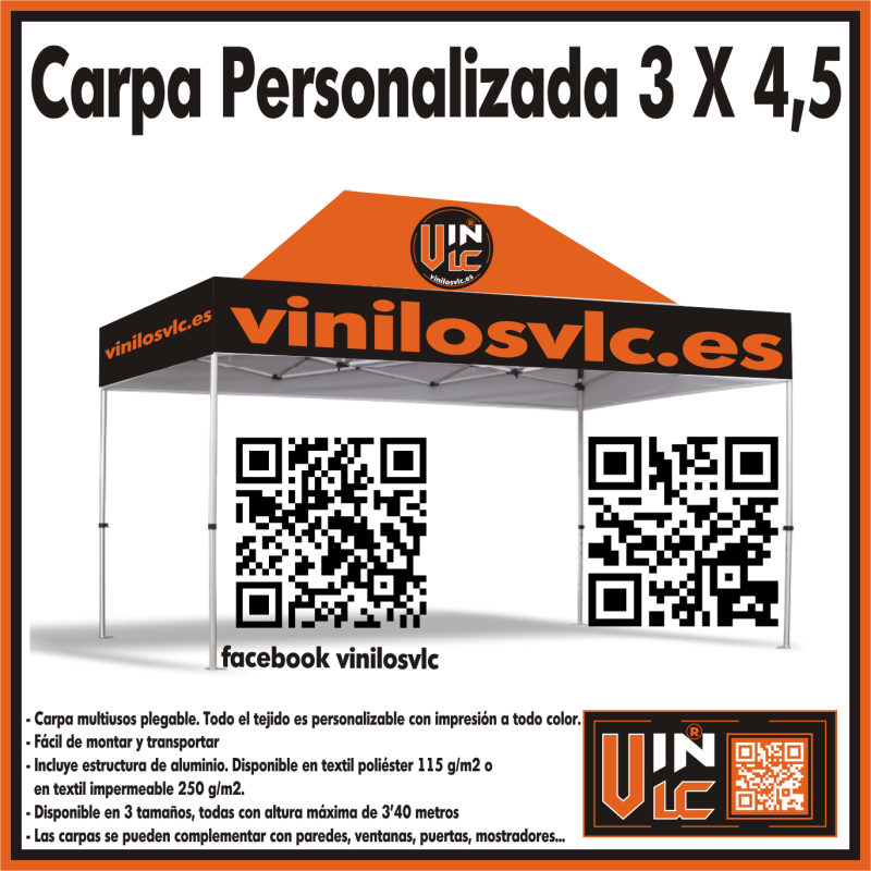 Carpa Personalizada con tela de bandera 3x4,5