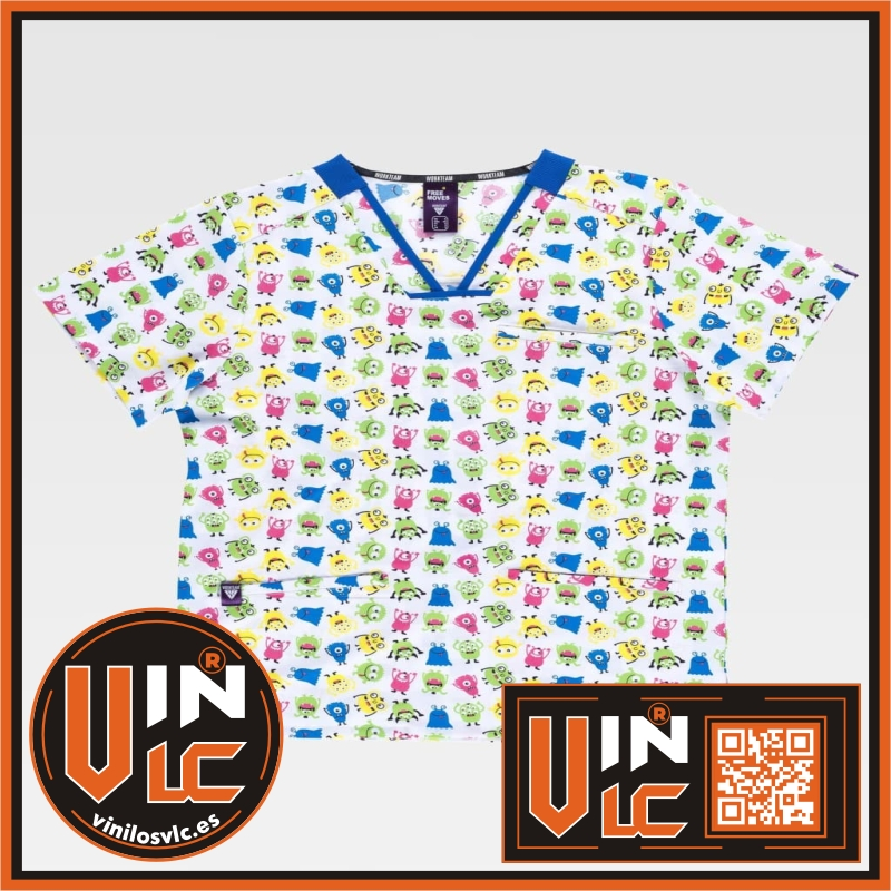 Casaca sanitaria unisex de manga corta Estampado Monstruos B9855